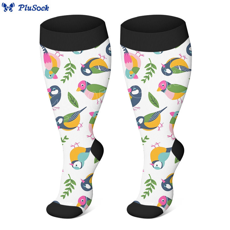 Plus Size Breezy Flower Bird Compression Socks(3 Pairs)