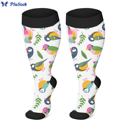 Plus Size Breezy Flower Bird Compression Socks(3 Pairs)
