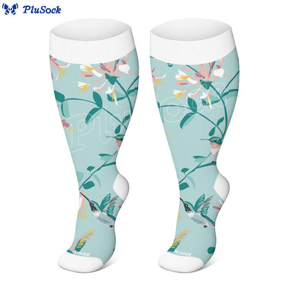 Plusock Plus Size Breezy Flower Bird Compression Socks - image 1