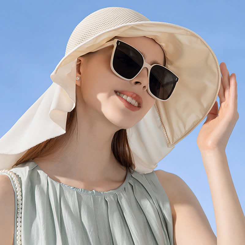 Wide-Brim Breathable Bow-Detail Sun Bucket Hat