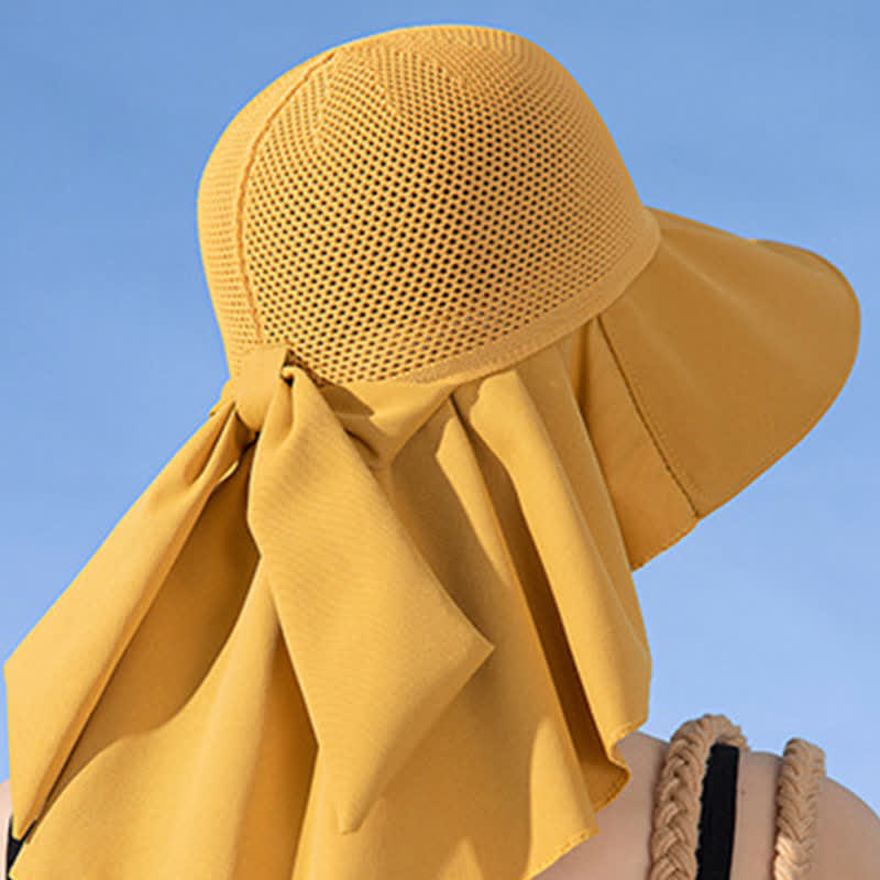 Wide-Brim Breathable Bow-Detail Sun Bucket Hat