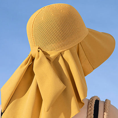 Wide-Brim Breathable Bow-Detail Sun Bucket Hat