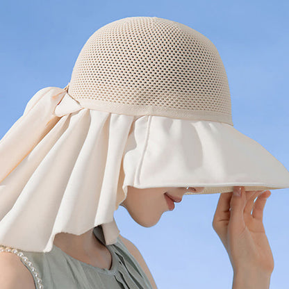 Wide-Brim Breathable Bow-Detail Sun Bucket Hat