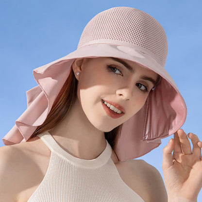 Wide-Brim Breathable Bow-Detail Sun Bucket Hat