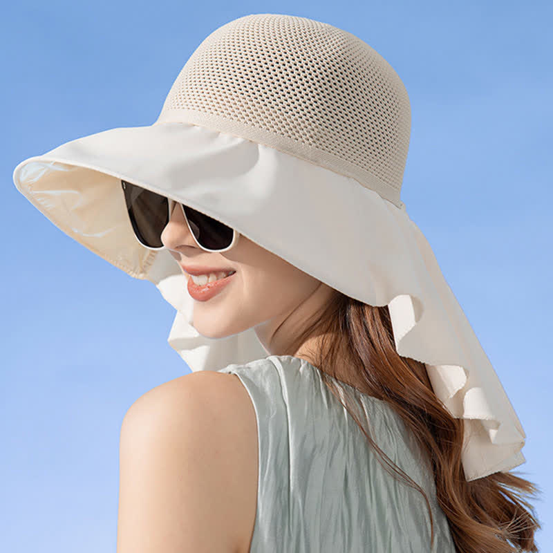Wide-Brim Breathable Bow-Detail Sun Bucket Hat