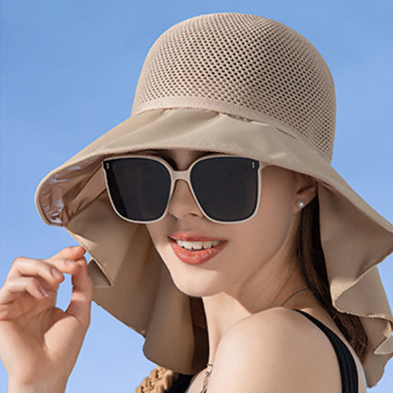 Wide-Brim Breathable Bow-Detail Sun Bucket Hat