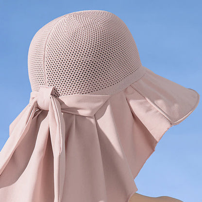 Wide-Brim Breathable Bow-Detail Sun Bucket Hat