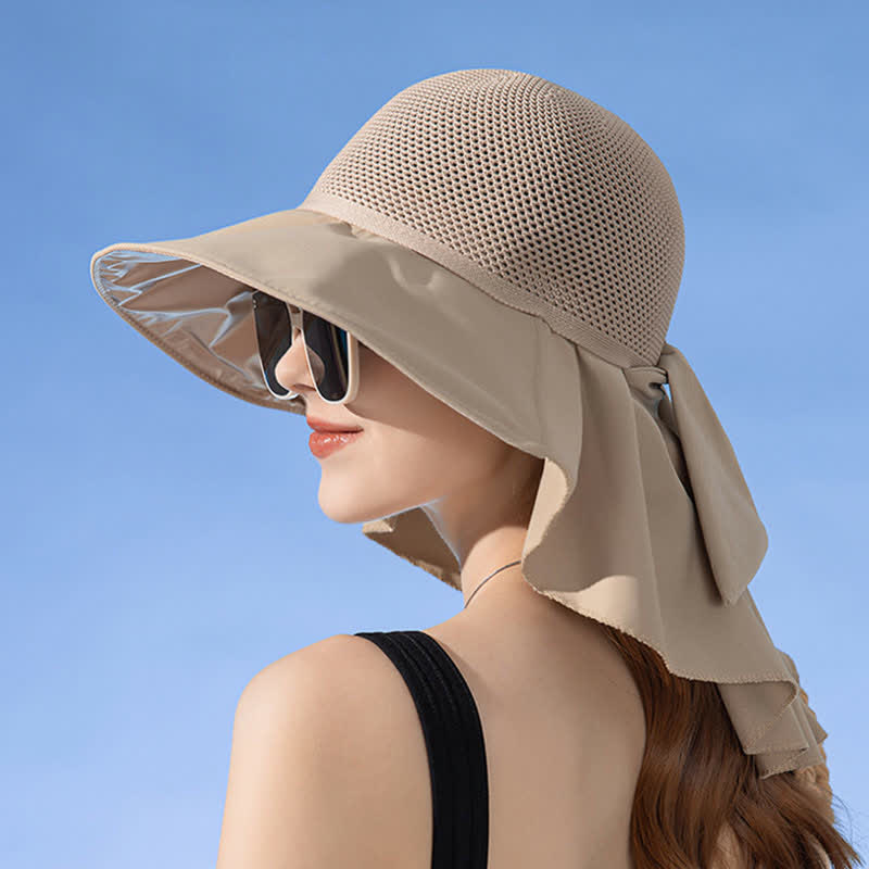 Wide-Brim Breathable Bow-Detail Sun Bucket Hat