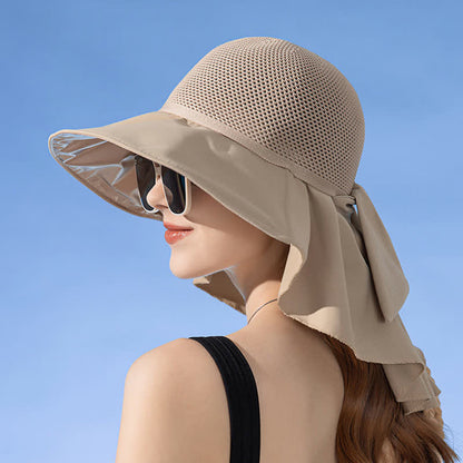 Wide-Brim Breathable Bow-Detail Sun Bucket Hat