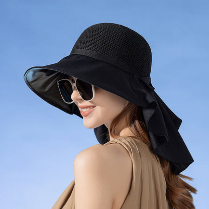 Wide-Brim Breathable Bow-Detail Sun Bucket Hat