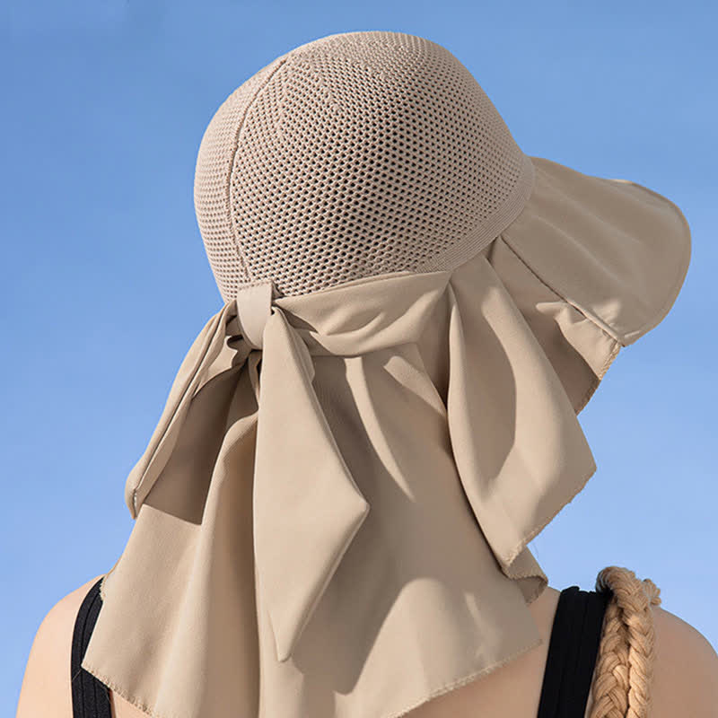 Wide-Brim Breathable Bow-Detail Sun Bucket Hat