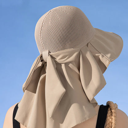 Wide-Brim Breathable Bow-Detail Sun Bucket Hat