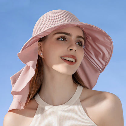 Wide-Brim Breathable Bow-Detail Sun Bucket Hat