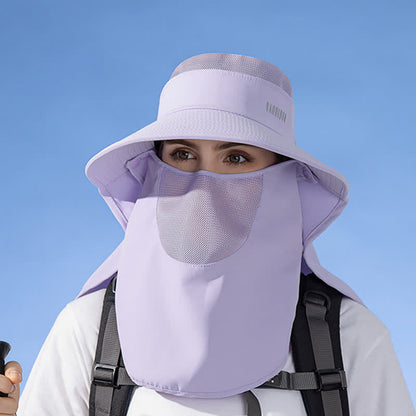 Sun Protection Bucket Hat with Attached Face Scarf
