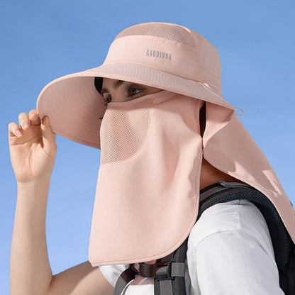 Sun Protection Bucket Hat with Attached Face Scarf