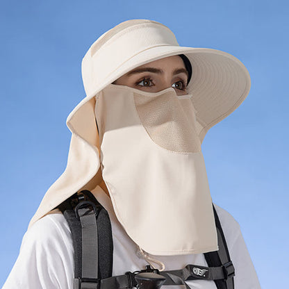 Sun Protection Bucket Hat with Attached Face Scarf