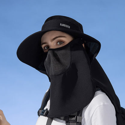 Sun Protection Bucket Hat with Attached Face Scarf
