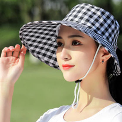 Mask Removable Plaid Pattern Sun Bucket Hat