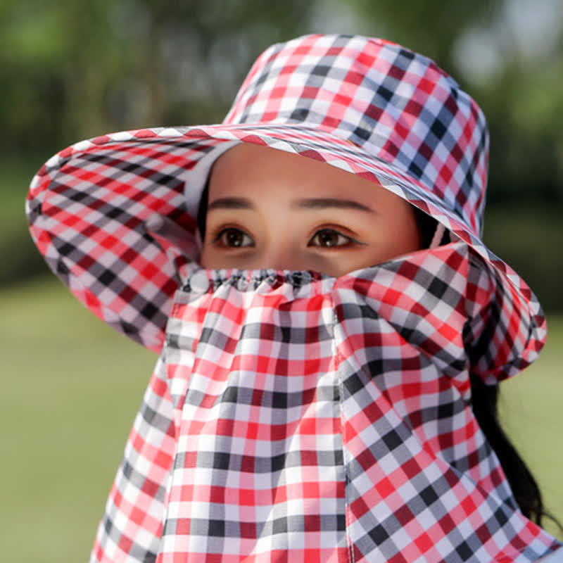 Mask Removable Plaid Pattern Sun Bucket Hat