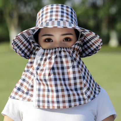 Mask Removable Plaid Pattern Sun Bucket Hat