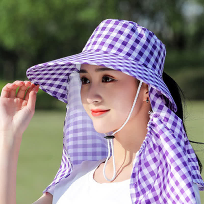 Mask Removable Plaid Pattern Sun Bucket Hat