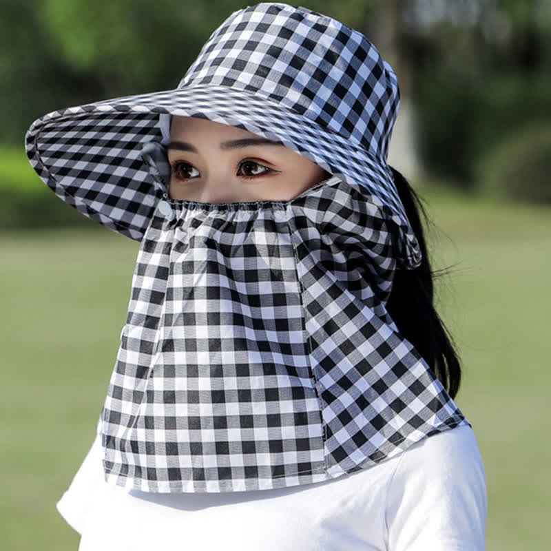 Mask Removable Plaid Pattern Sun Bucket Hat