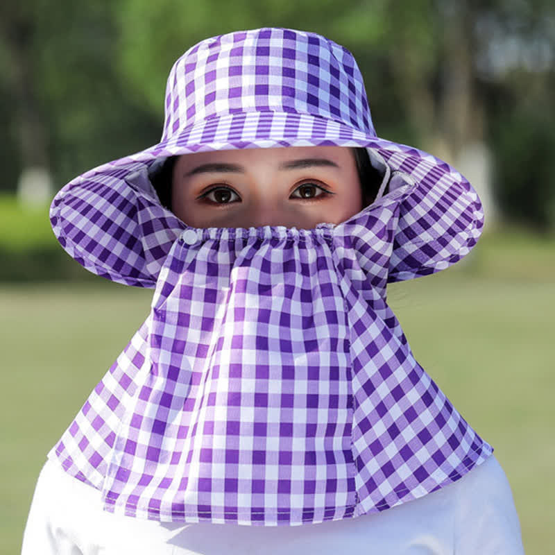 Mask Removable Plaid Pattern Sun Bucket Hat
