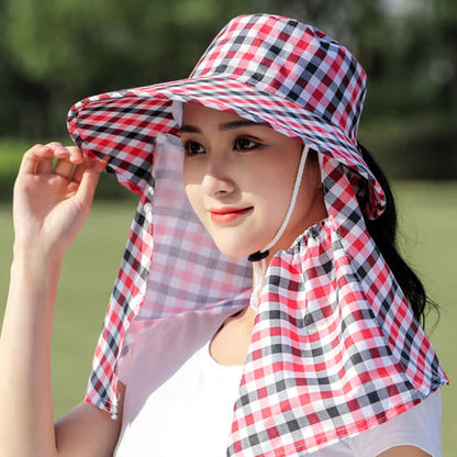 Mask Removable Plaid Pattern Sun Bucket Hat
