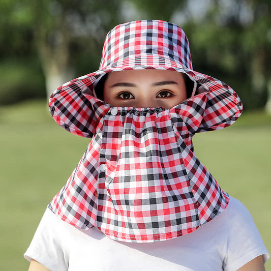 Mask Removable Plaid Pattern Sun Bucket Hat