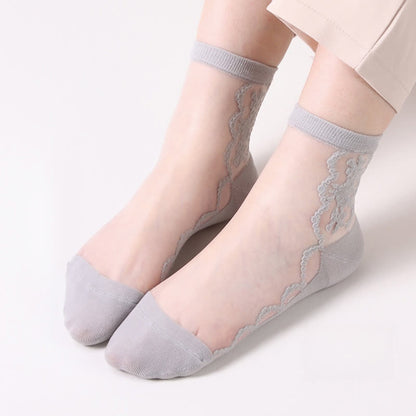 Plus Size Floral Sheer Cotton Ankle Socks(8 Pairs)