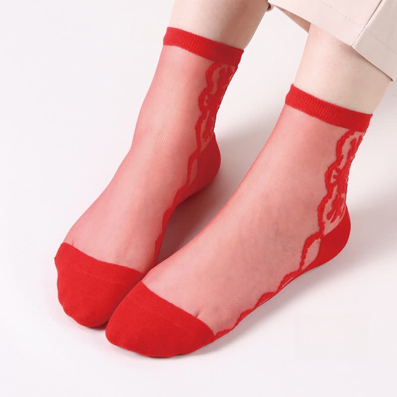 Plus Size Floral Sheer Cotton Ankle Socks(8 Pairs)
