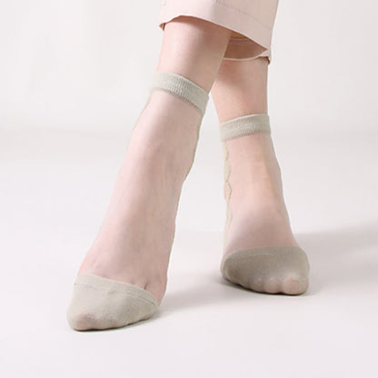 Plus Size Floral Sheer Cotton Ankle Socks(8 Pairs)