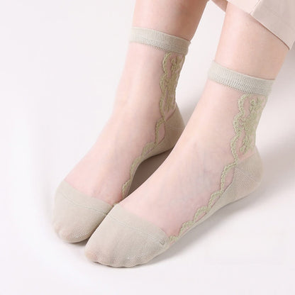 Plus Size Floral Sheer Cotton Ankle Socks(8 Pairs)