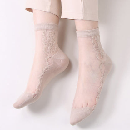 Plus Size Floral Sheer Cotton Ankle Socks(8 Pairs)