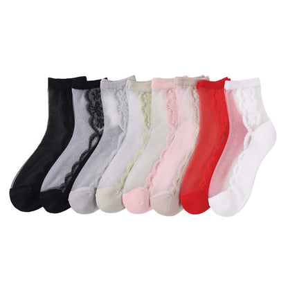 Plus Size Floral Sheer Cotton Ankle Socks(8 Pairs)