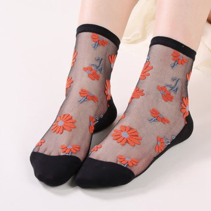 Ultra-thin Daisy Flower Sheer Ankle Socks(6 Pairs)