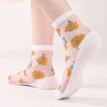 Ultra-thin Daisy Flower Sheer Ankle Socks(6 Pairs)