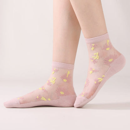 Ultra-thin Daisy Flower Sheer Ankle Socks(6 Pairs)