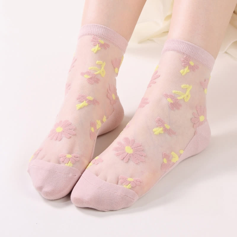 Ultra-thin Daisy Flower Sheer Ankle Socks(6 Pairs)