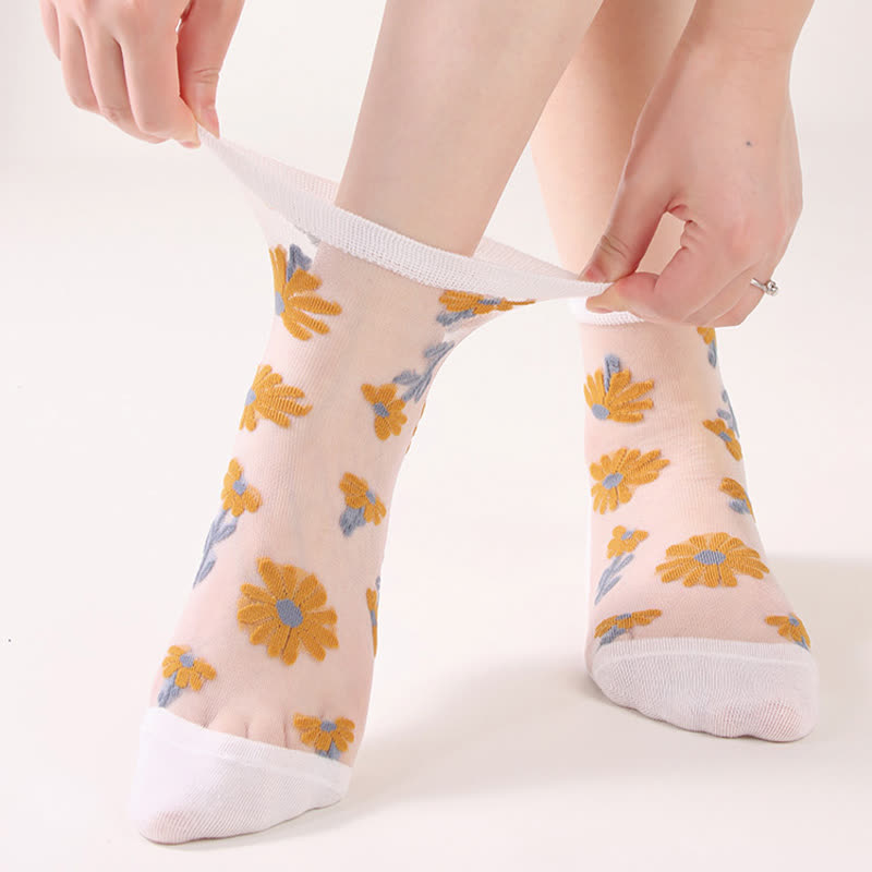 Ultra-thin Daisy Flower Sheer Ankle Socks(6 Pairs)