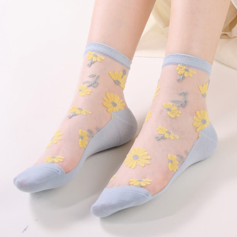 Ultra-thin Daisy Flower Sheer Ankle Socks(6 Pairs)