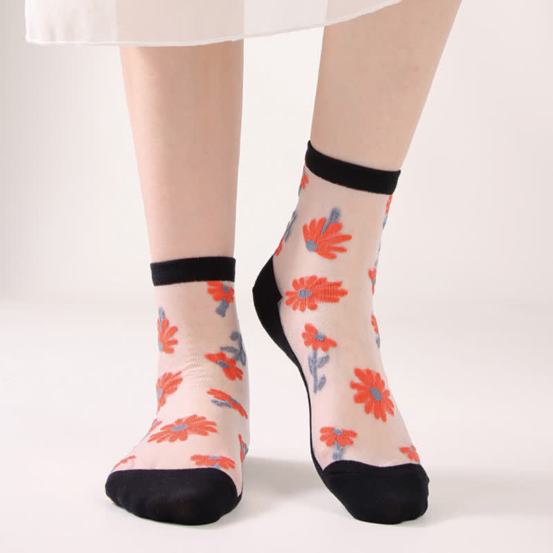 Ultra-thin Daisy Flower Sheer Ankle Socks(6 Pairs)