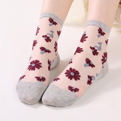 Ultra-thin Daisy Flower Sheer Ankle Socks(6 Pairs)