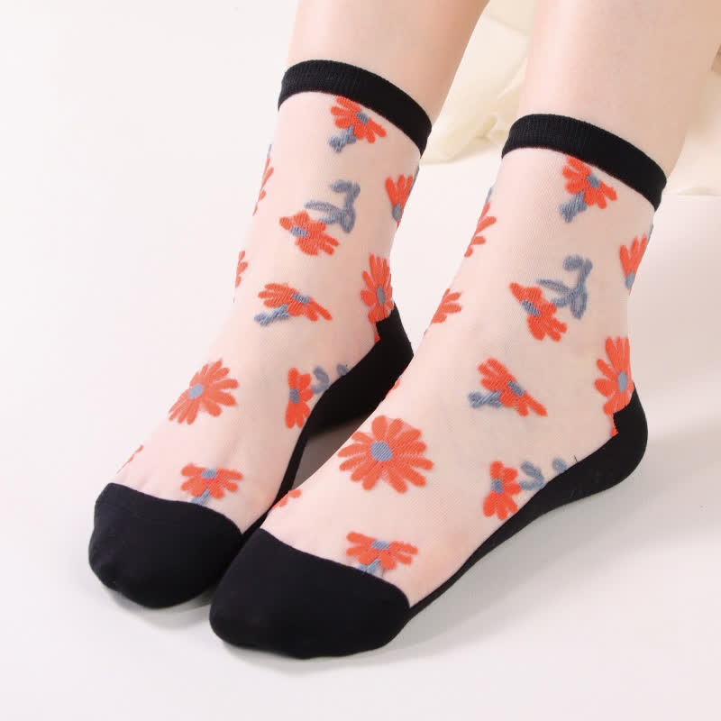 Ultra-thin Daisy Flower Sheer Ankle Socks(6 Pairs)