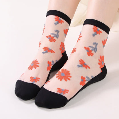 Ultra-thin Daisy Flower Sheer Ankle Socks(6 Pairs)