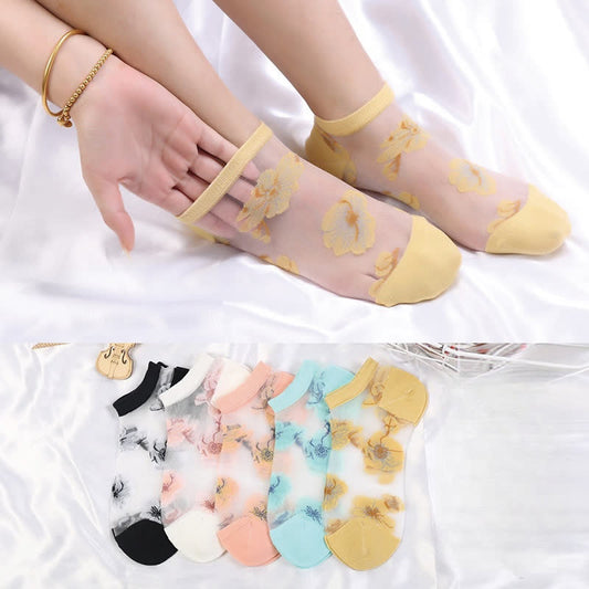 Lightweight Floral Breathable Sheer Ankle Socks(5 Pairs)