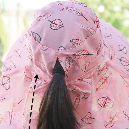 Leaf Print Large Brim Shawl Mask Sun Hat