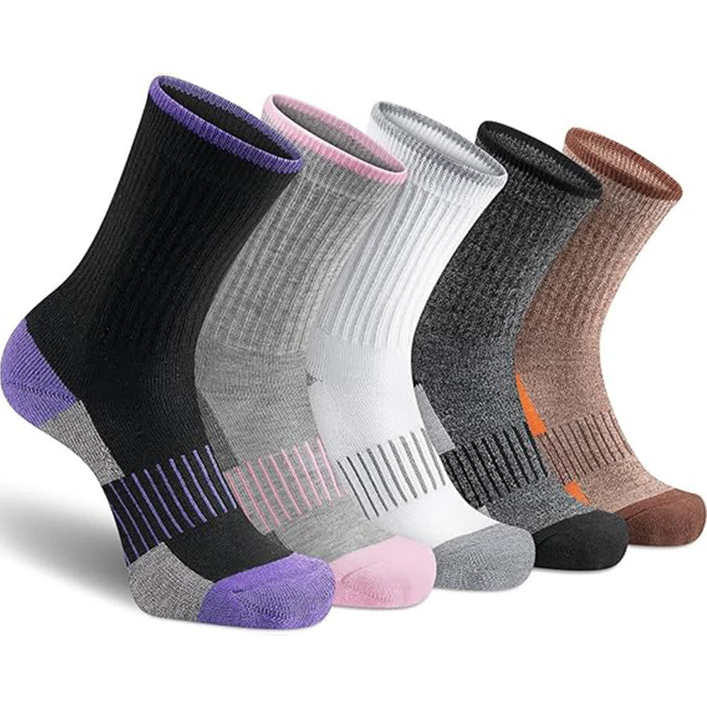 Striped Color-Block Moisture-Wicking Compression Socks(5 Pairs)