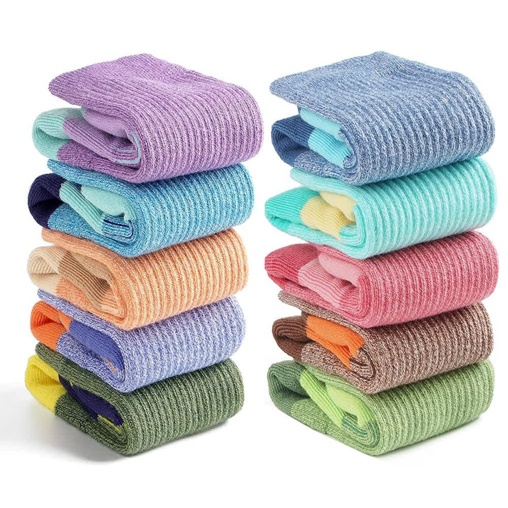 Striped Color-Block Moisture-Wicking Compression Socks(5 Pairs)