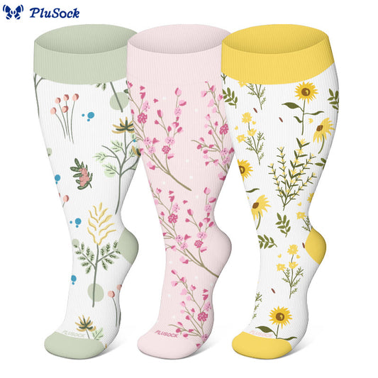 Plus Size Floral Flourish Compression Socks(3 Pairs)